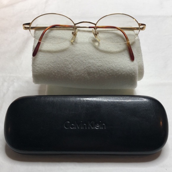 Vintage Calvin Klein Eye Glasses Half-Rimless, Goldtone Oval Half Frame, 343 510 - Picture 3 of 16